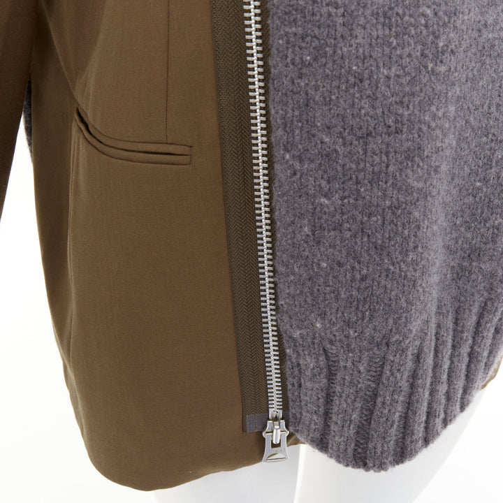 SACAI 2022 Hybrid grey cardigan knit wool suiting deconstructed jacket JP2 M