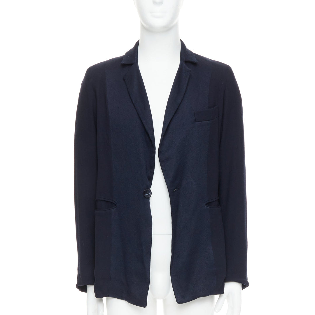 STEPHEN SCHNEIDER navy multi fabric pocketed soft boxy blazer Sz2 S