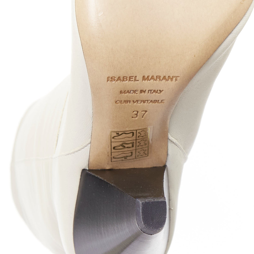 ISABEL MARANT Loens chalk beige lamb leather cone heel high boots EU37