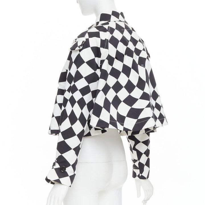 MAISON MARGIELA MM6 black white checkerboard cotton cropped flared coat FR40 M
