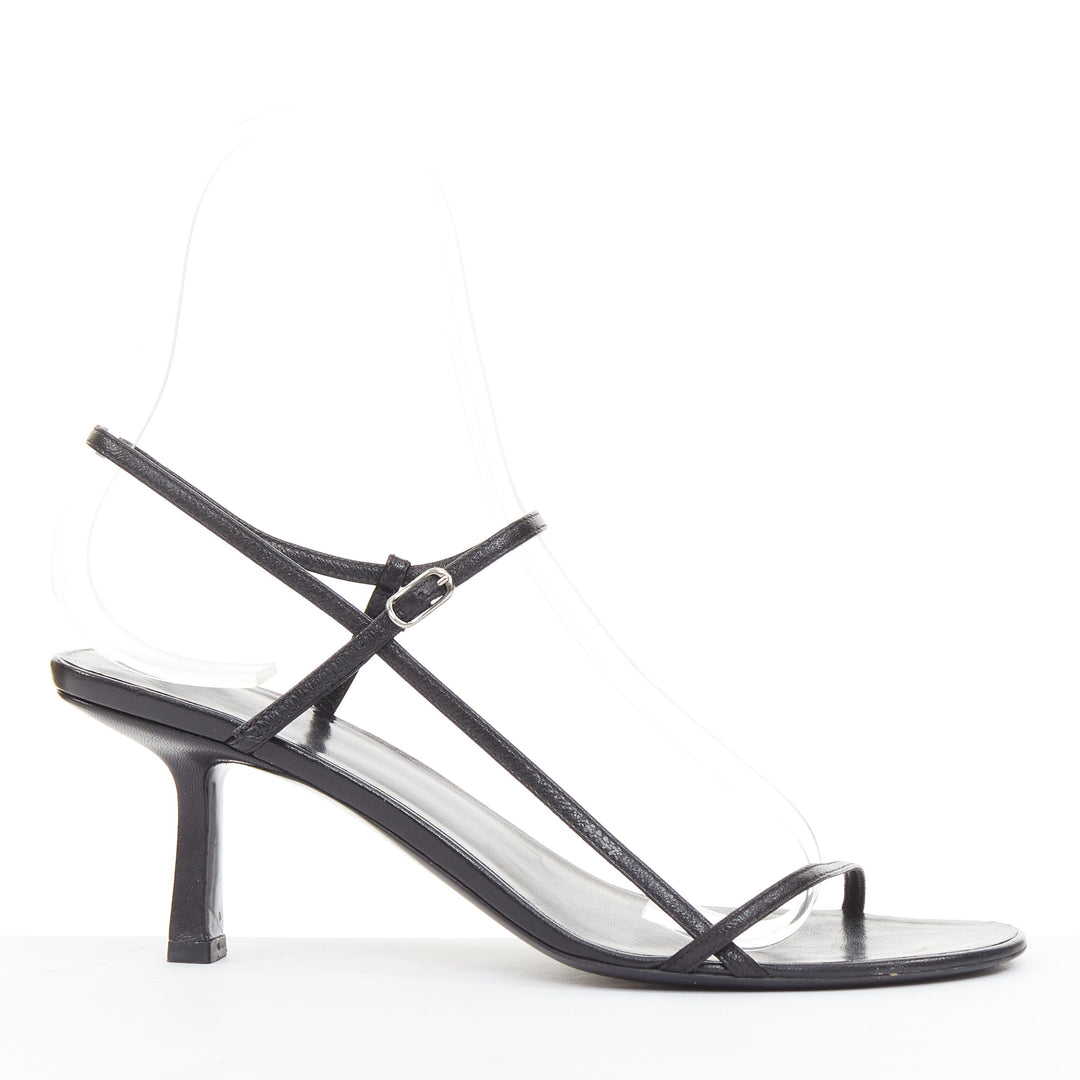THE ROW Bare black minimalist slim straps silver buckles spool heel sandals EU36