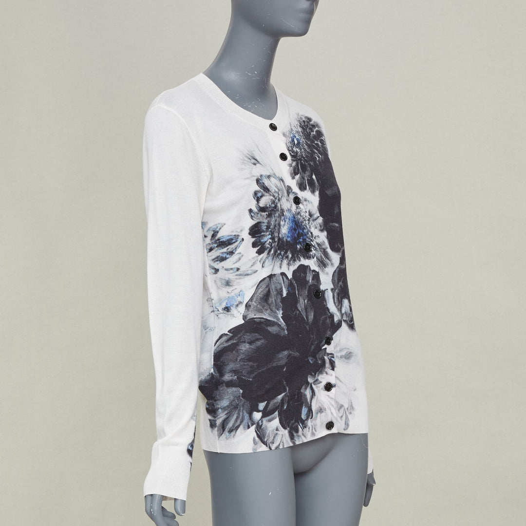 ALEXANDER MCQUEEN 2023 Chiaroscuro off white wool silk floral cardigan top S