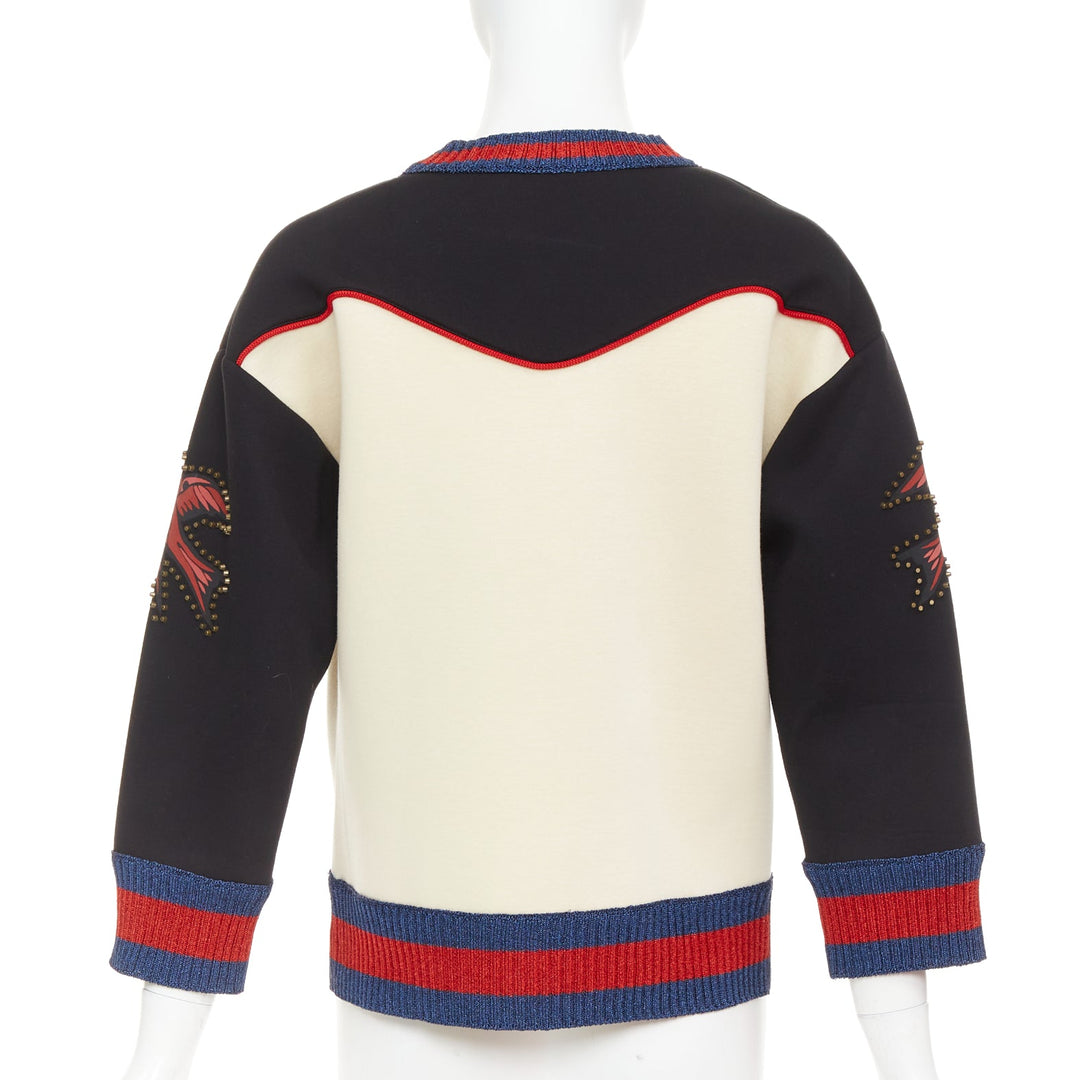 GUCCI 2016  cream black cotton Butterfly Embroidered studded sweatshirt XS