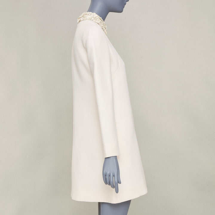 VALENTINO 2014 Bridal Crepe Couture leather petal collar ivory dress IT40 S