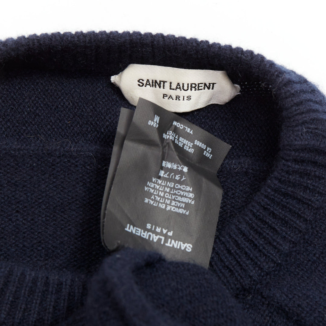 SAINT LAURENT 2015 100% cashmere navy crew neck pullover sweater M