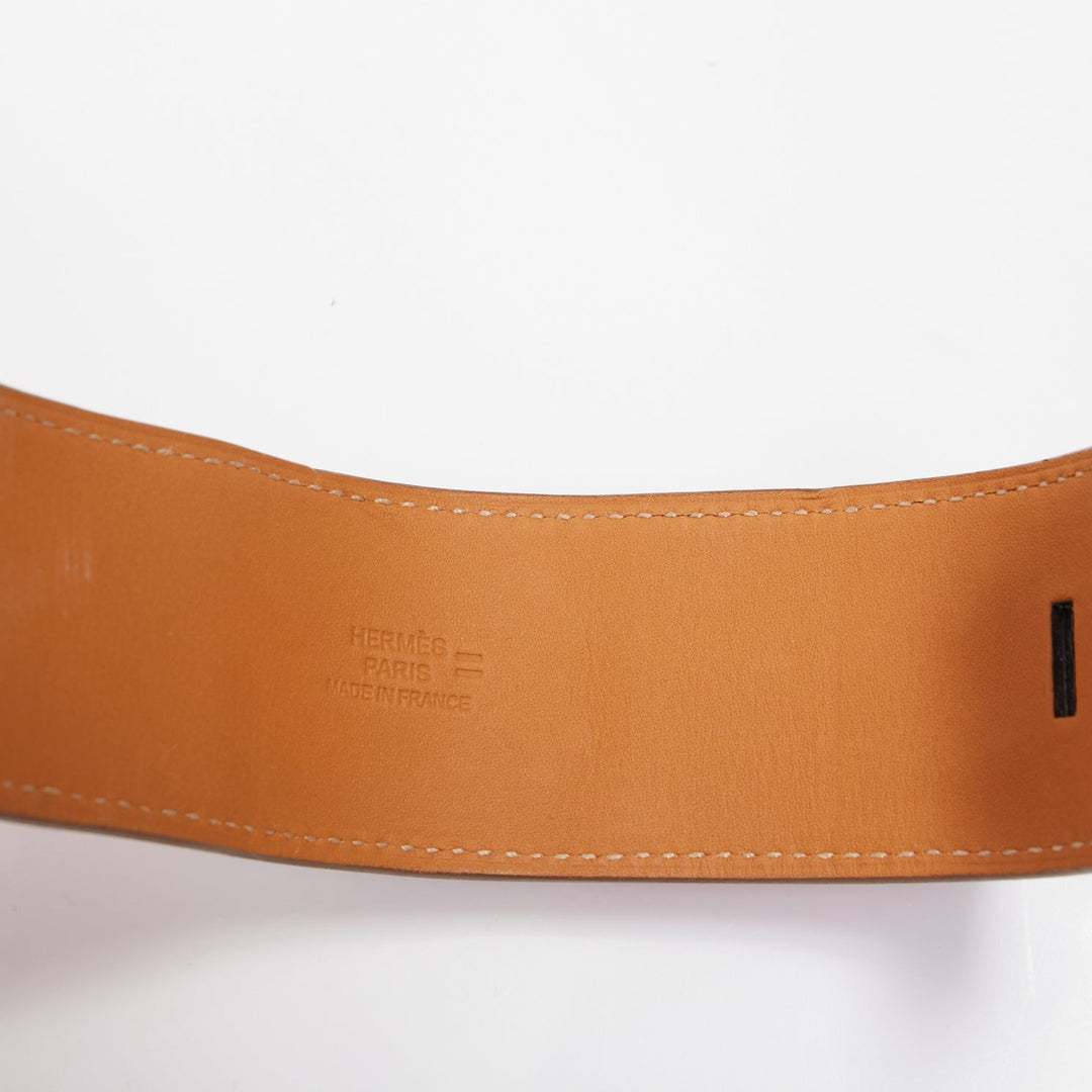 HERMES Collier de Chien tan brown salvage lizard silver medor cuff bracelet