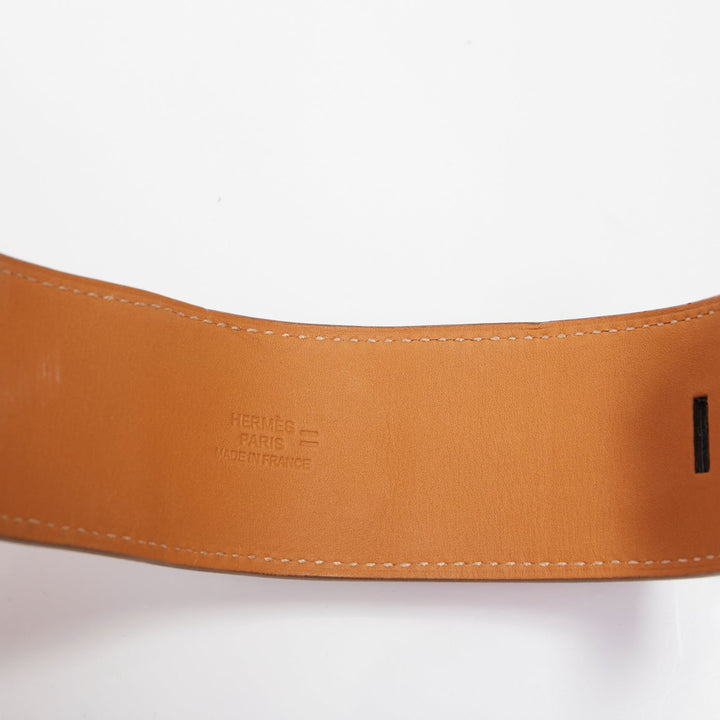 HERMES Collier de Chien tan brown salvage lizard silver medor cuff bracelet