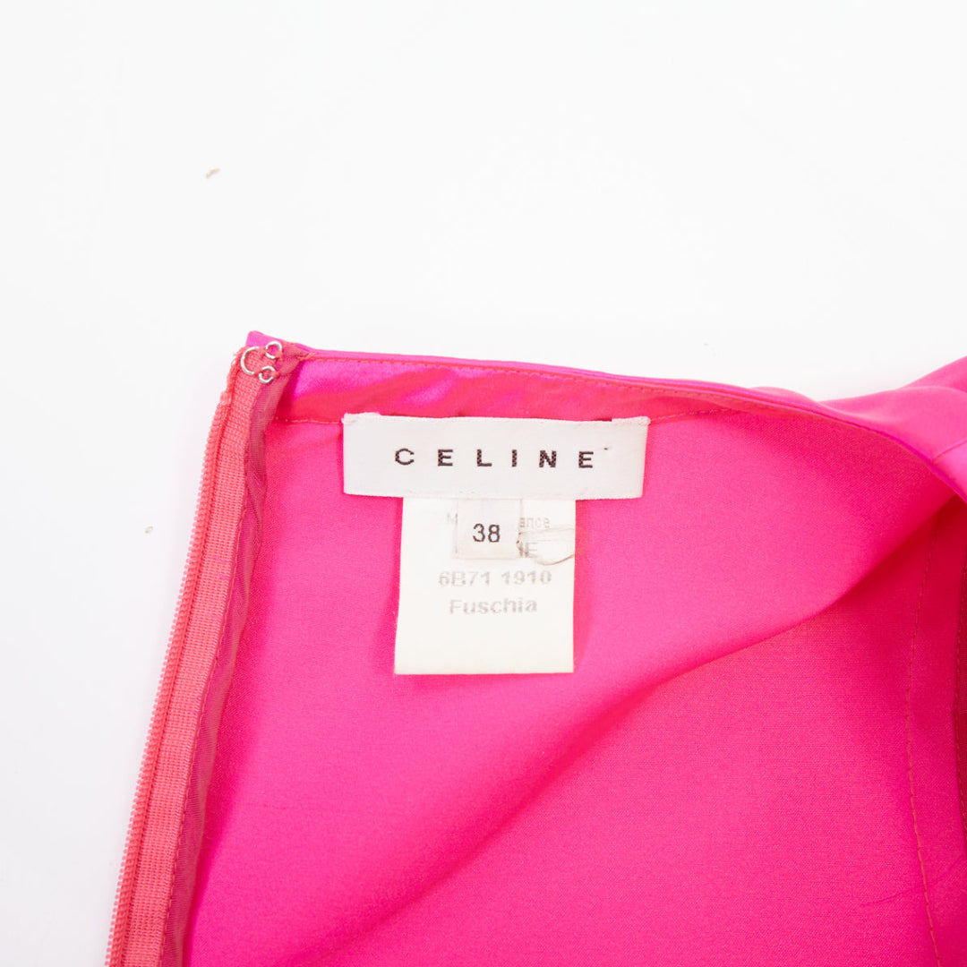 CELINE Vintage hot pink exposed boning satin flared cocktail mini dress FR38 M