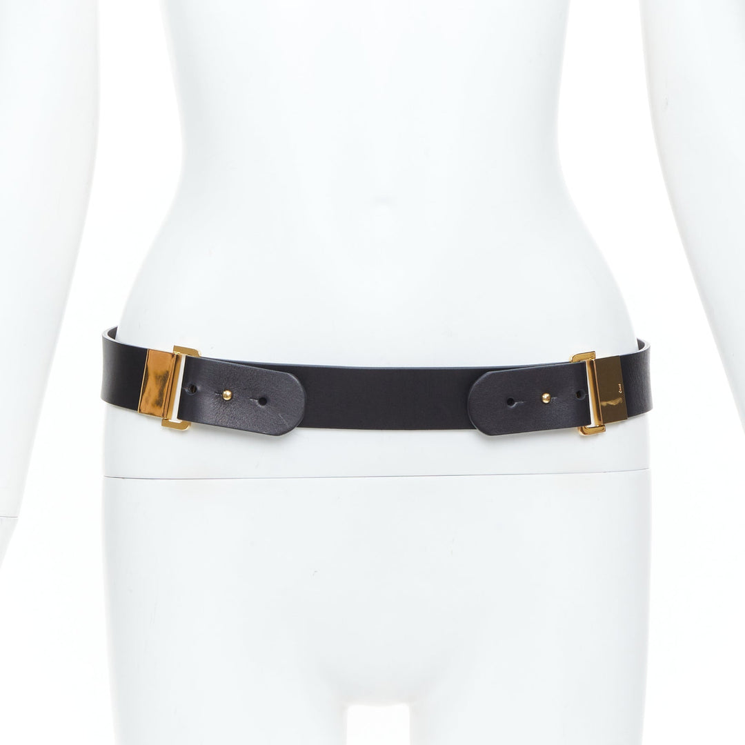 CHLOE 2011 dual peg dual gold plate accent smooth leather adjustable belt S