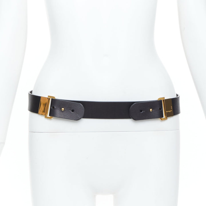 CHLOE 2011 dual peg dual gold plate accent smooth leather adjustable belt S