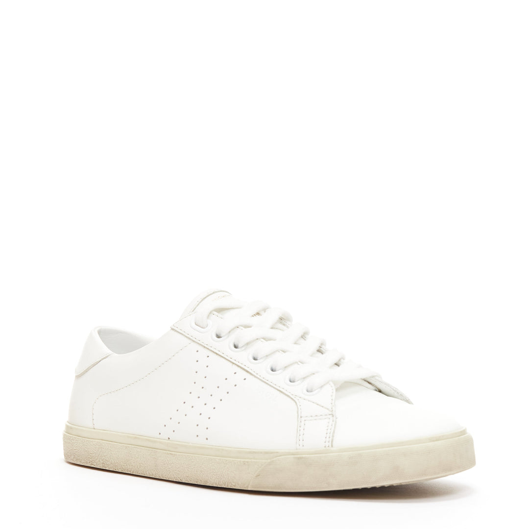 CELINE Triomphe white perforated logo lace up sneakers EU35