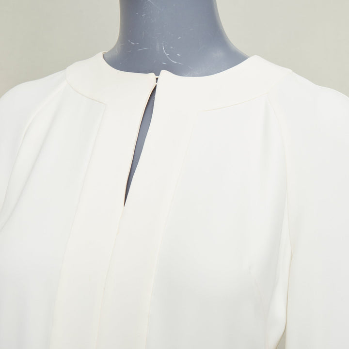 CHRISTIAN DIOR keyhole slit collar long sleeve panel ivory crepe dress FR38 M