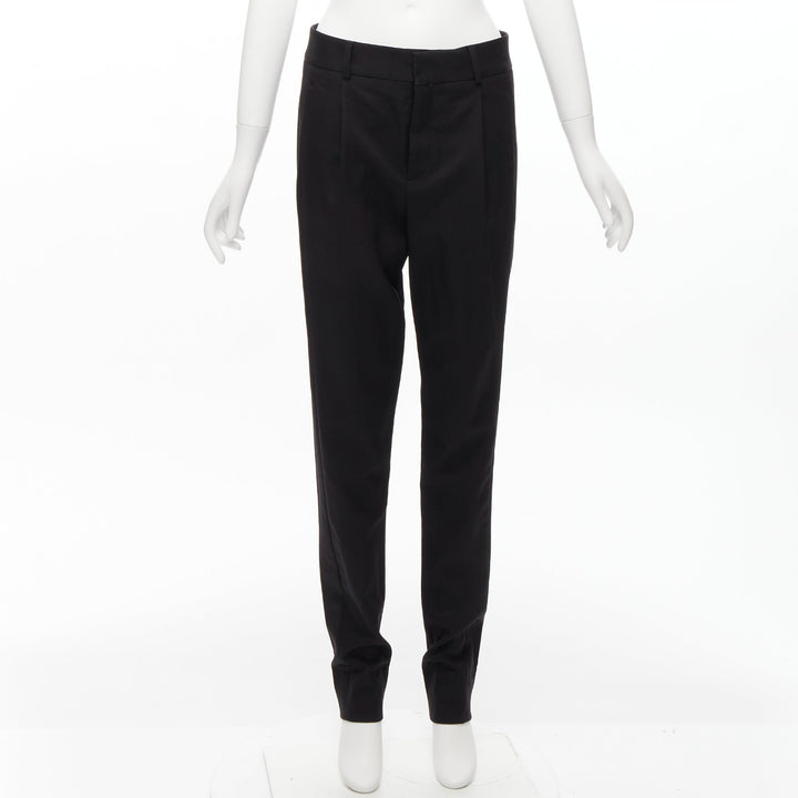 SAINT LAURENT 2017 black 100% virgin wool minimal pleat straight trousers FR36 S