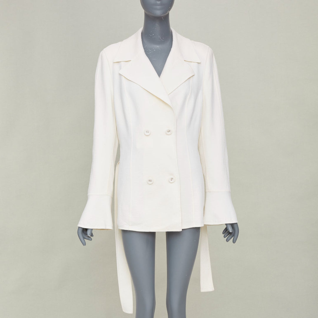 ESCADA cream wool blend double breasted belted flared bell sleeve coat FR44 XL