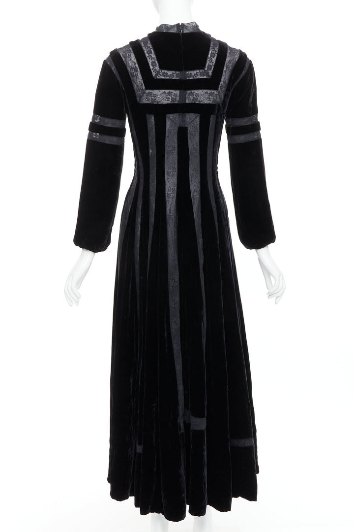 rare DIOR 2017 Runway black velvet sheer lace trim gown dress FR36 S