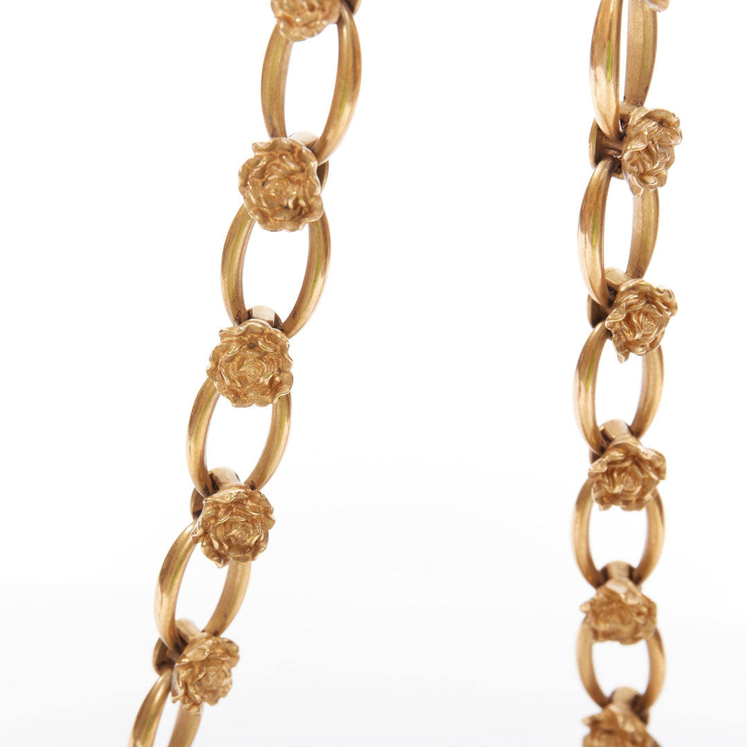 DOLCE GABBANA gold metallic floral jacquard rosette chain shoulder bag