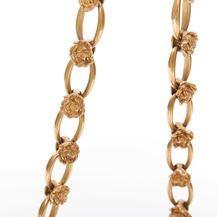 DOLCE GABBANA gold metallic floral jacquard rosette chain shoulder bag