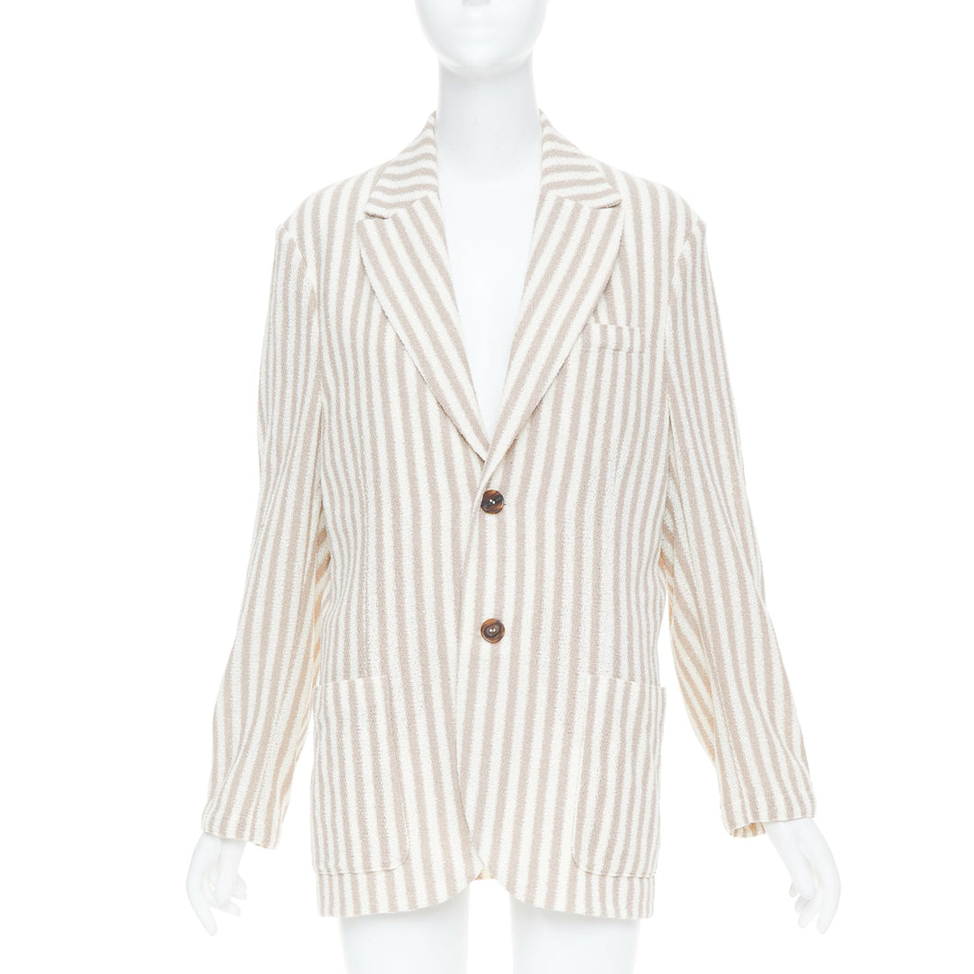 HARRIS WHARF LONDON beige striped cotton blend single breasted blazer IT52 XL