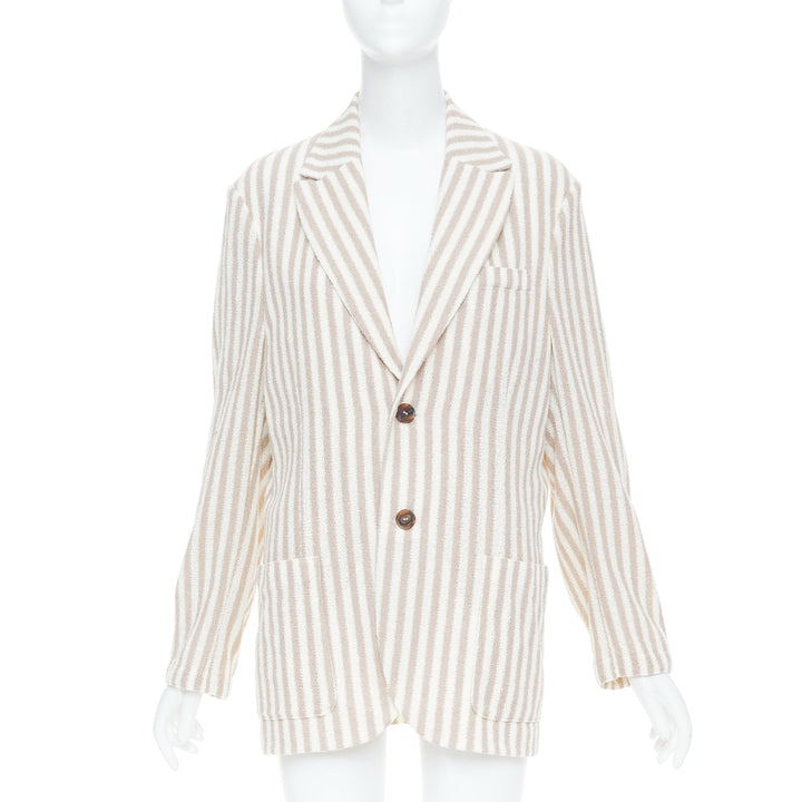 HARRIS WHARF LONDON beige striped cotton blend single breasted blazer IT52 XL