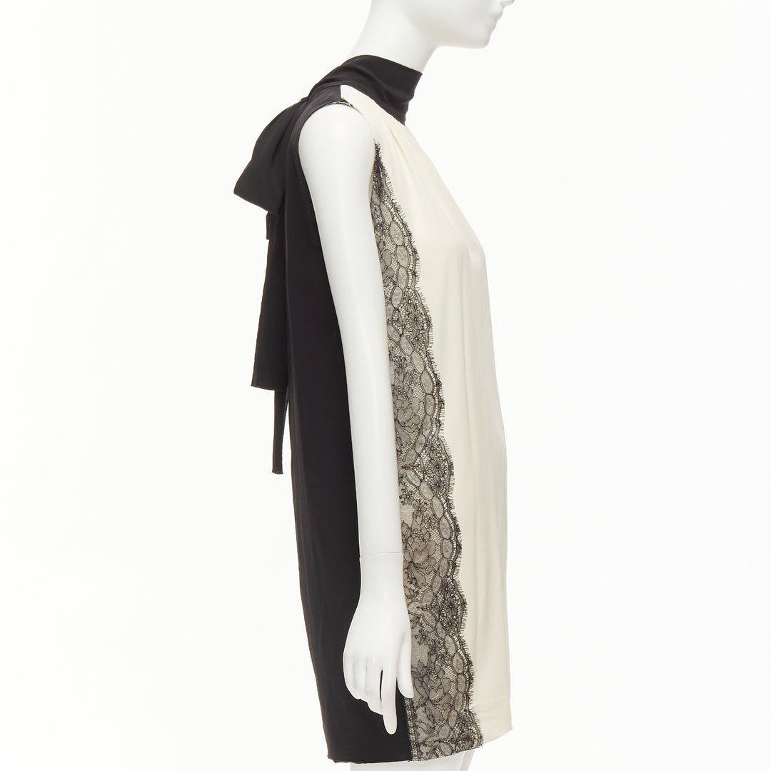D&G cream black lace side trim tie neck back high neck boxy dress IT40 S