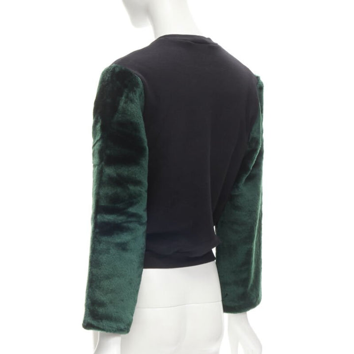 NASIR MAZHAR black velvet print green faux fur sleeve pullover sweatshirt S