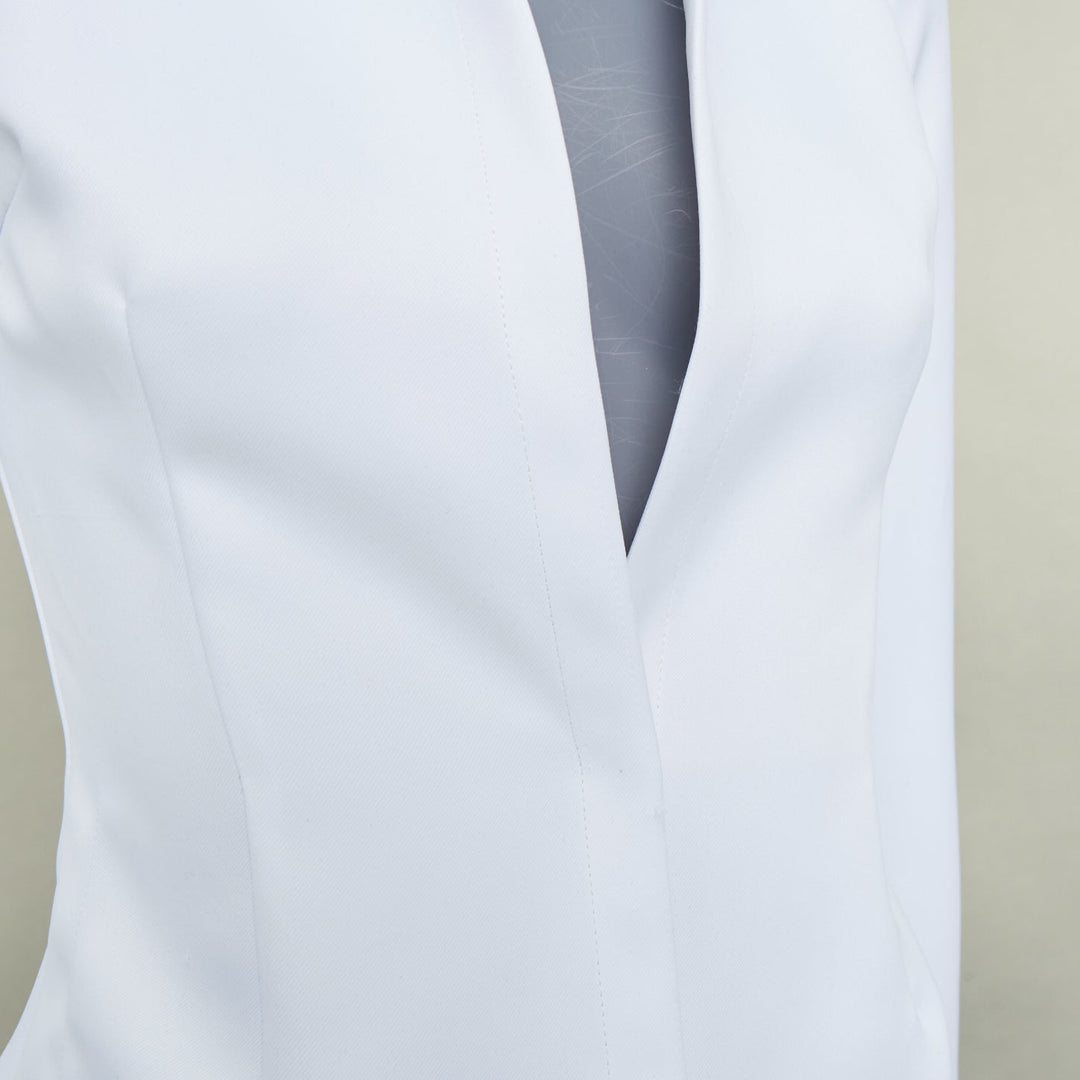 LAQUAN SMITH 2022 white darted crisp plunge neck collar fitted shirt XS