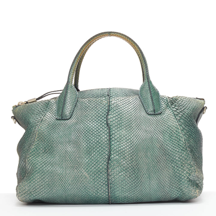 TOD'S D-Styling Bag blue green scaled leather panelled top handle tote