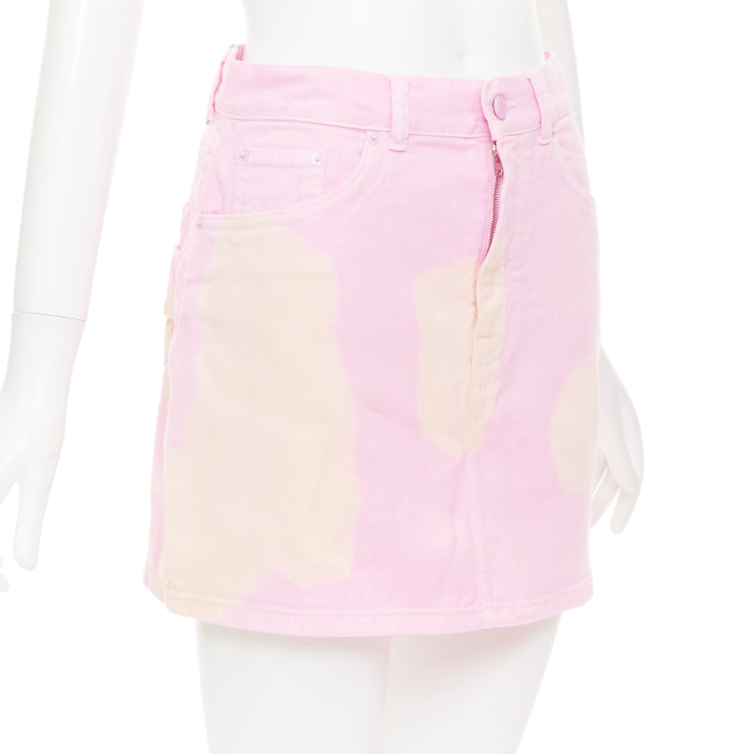GIVENCHY pink cream bleach patchy dye cotton denim short skirt FR36 S