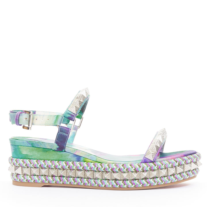 CHRISTIAN LOUBOUTIN Pyraclou 60 tie dye studded espadrille wedges EU37