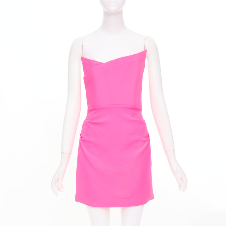 ROLAND MOURET 2023 pink silk wool asymmetric strapless fold cocktail dress UK8 S