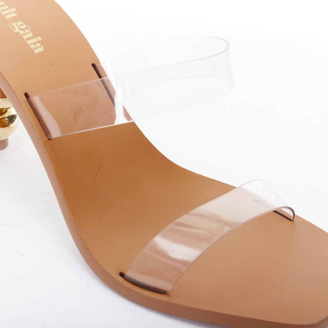 CULT GAIA Meta gold sculptural heel clear PVC mule sandals EU38