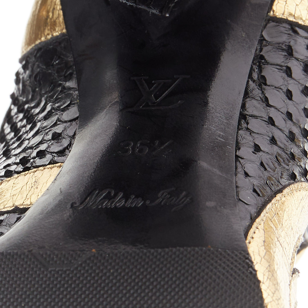 LOUIS VUITTON 2015 Runway Glam Rock python metallic cutout block sandals EU36.5