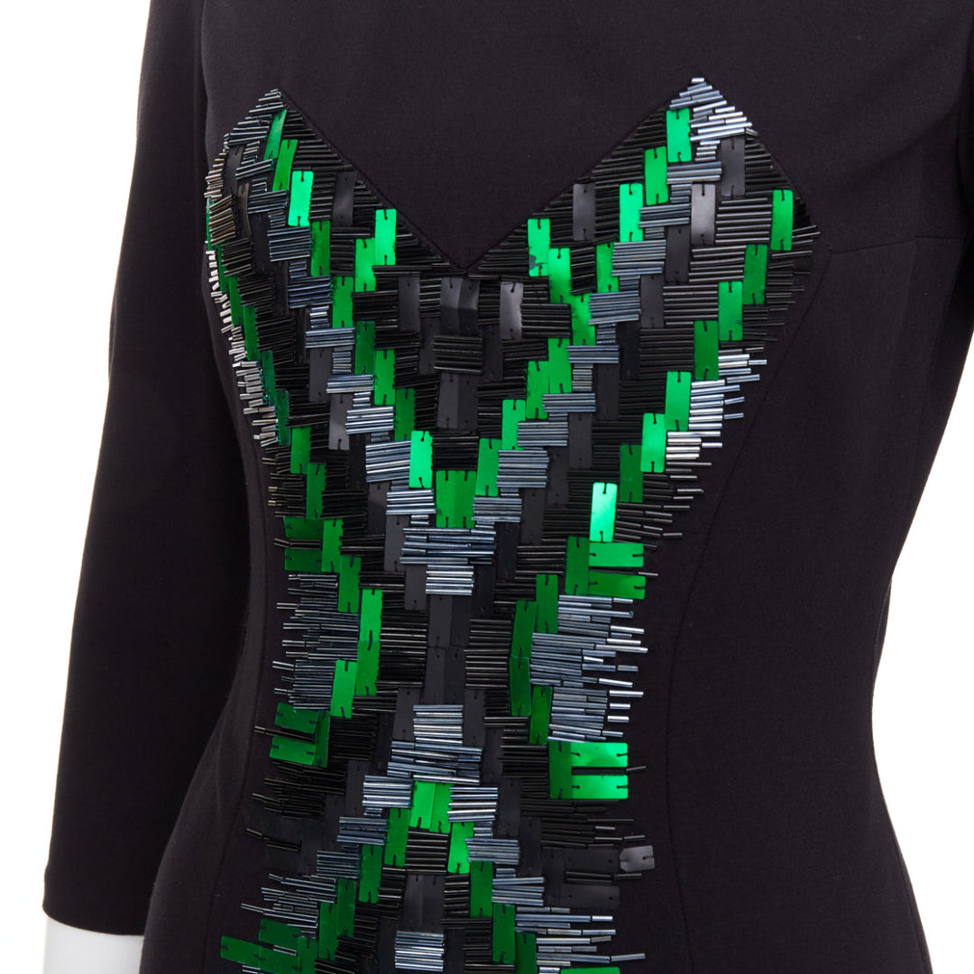 MATTHEW WILLIAMSON green black rectangular sequin embellished dress UK10 M