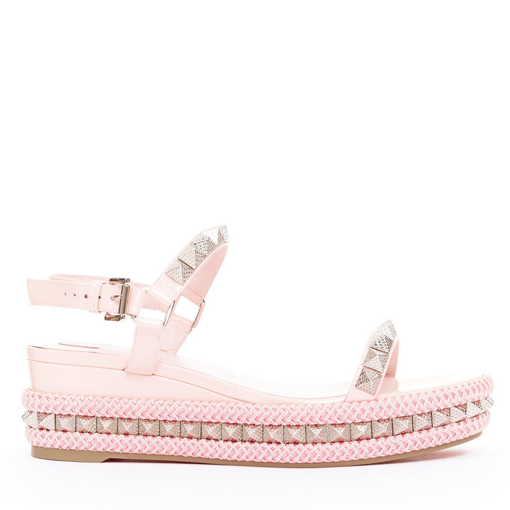 CHRISTIAN LOUBOUTIN Pyraclou 60 poupee pink patent spikes platform wedges EU38