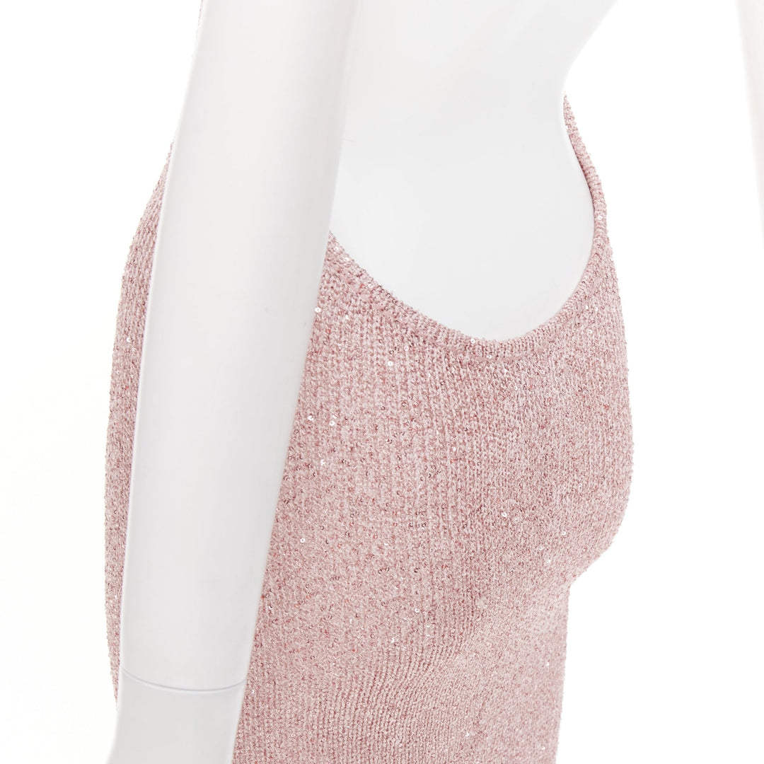 ALEXANDRE VAUTHIER metallic pink sequinned knitted halter backless gown dress