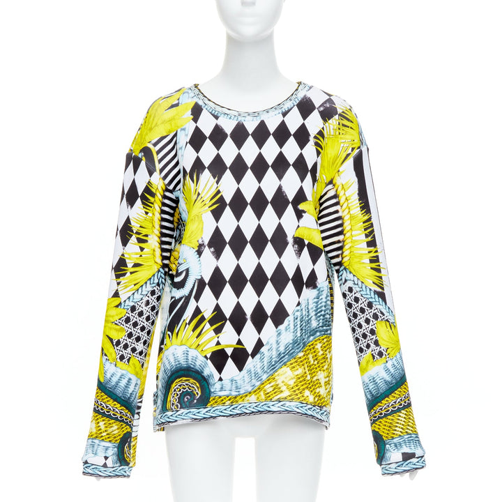 BALMAIN yellow blue checkerboard barocco neoprene pullover FR38 M