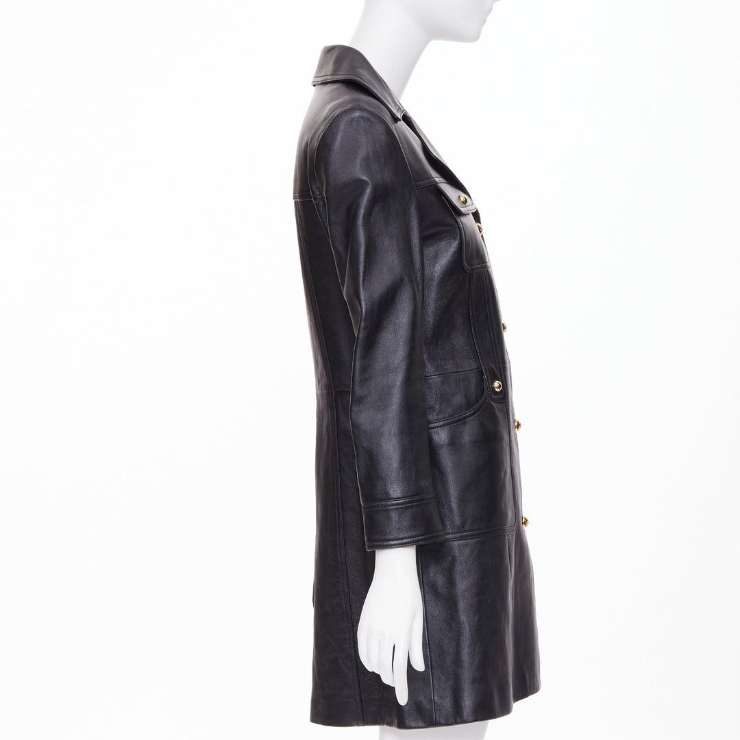 CELINE 2021 black lambskin gold Triomphe dome button utility dress FR38 M