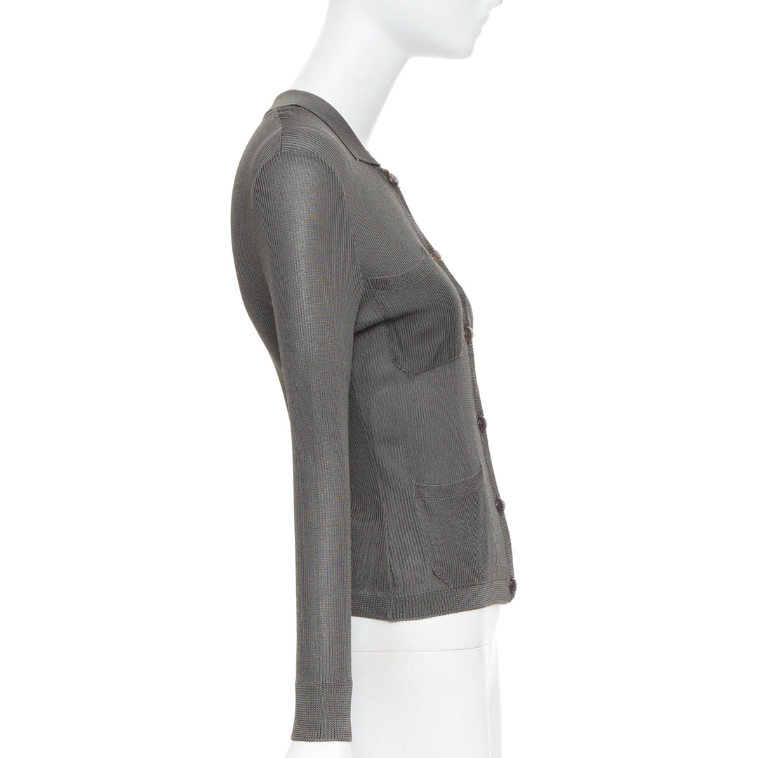 GIANNI VERSACE 1997 Vintage grey ribbed Medusa buttons military top