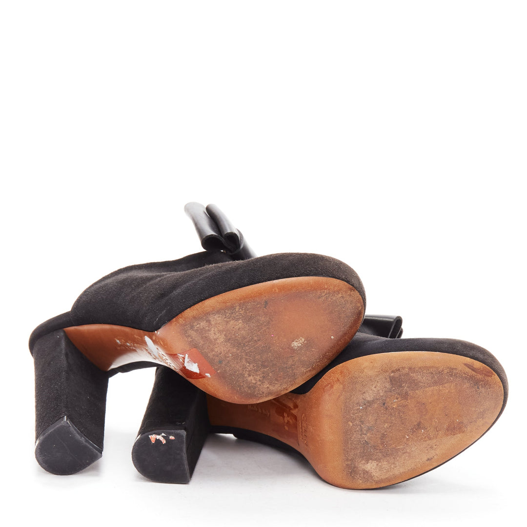 OLD CELINE Phoebe Philo black suede bow high heel mules EU36.5
