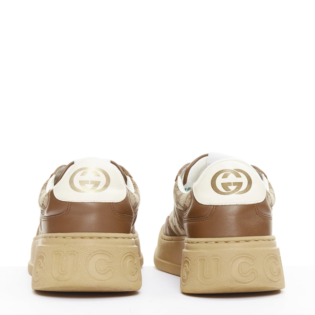 GUCCI brown leather canvas GG monogram logo chunky platform sneaker UK9.5 EU43.5