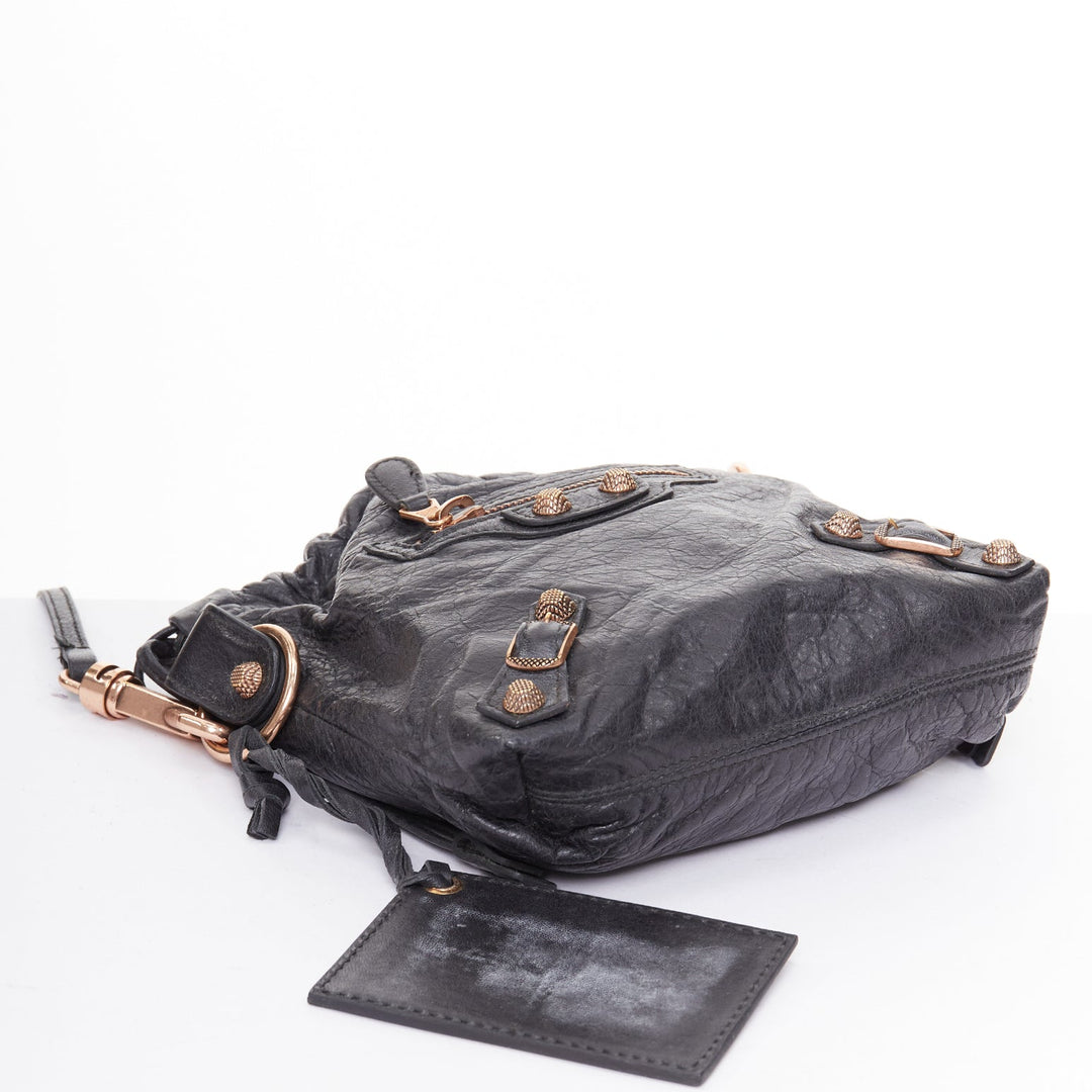 BALENCIAGA Motocross Move On grey leather rose gold hardware crossbody pouch