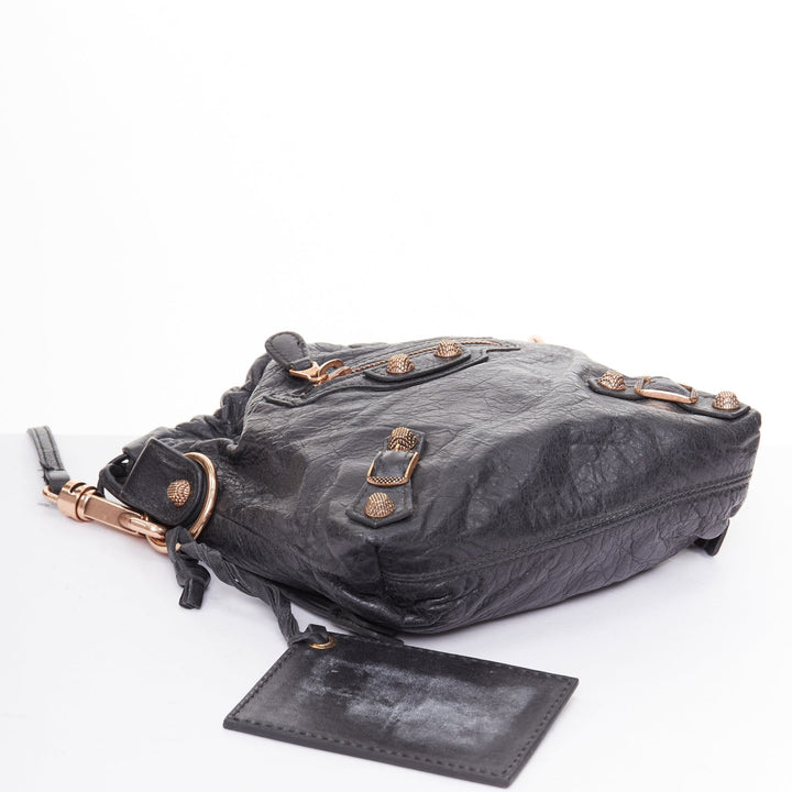 BALENCIAGA Motocross Move On grey leather rose gold hardware crossbody pouch