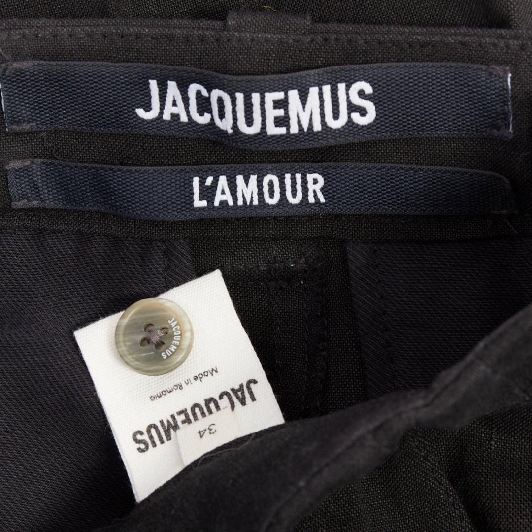 JACQUEMUS L'amour black hemp wool high rise cropped clam digger pants FR34 XS