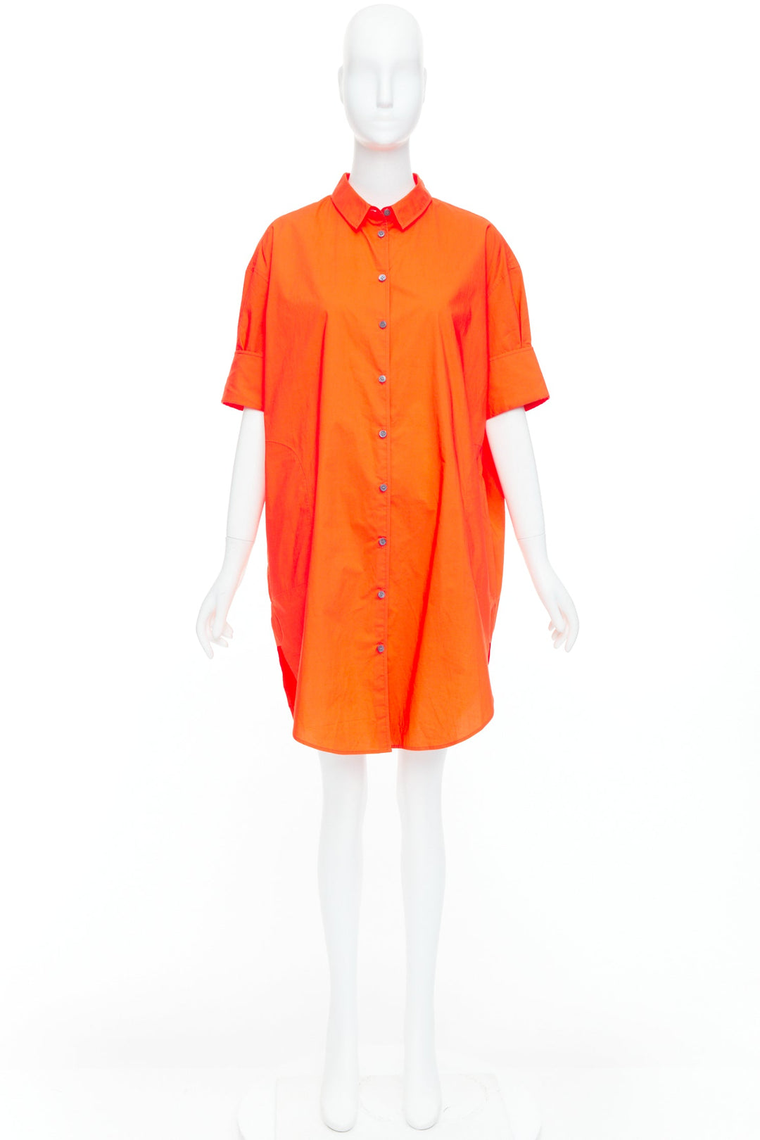 ACNE STUDIOS 2016 Lash Tech Pop neon orange cotton shirt dress FR34 XS