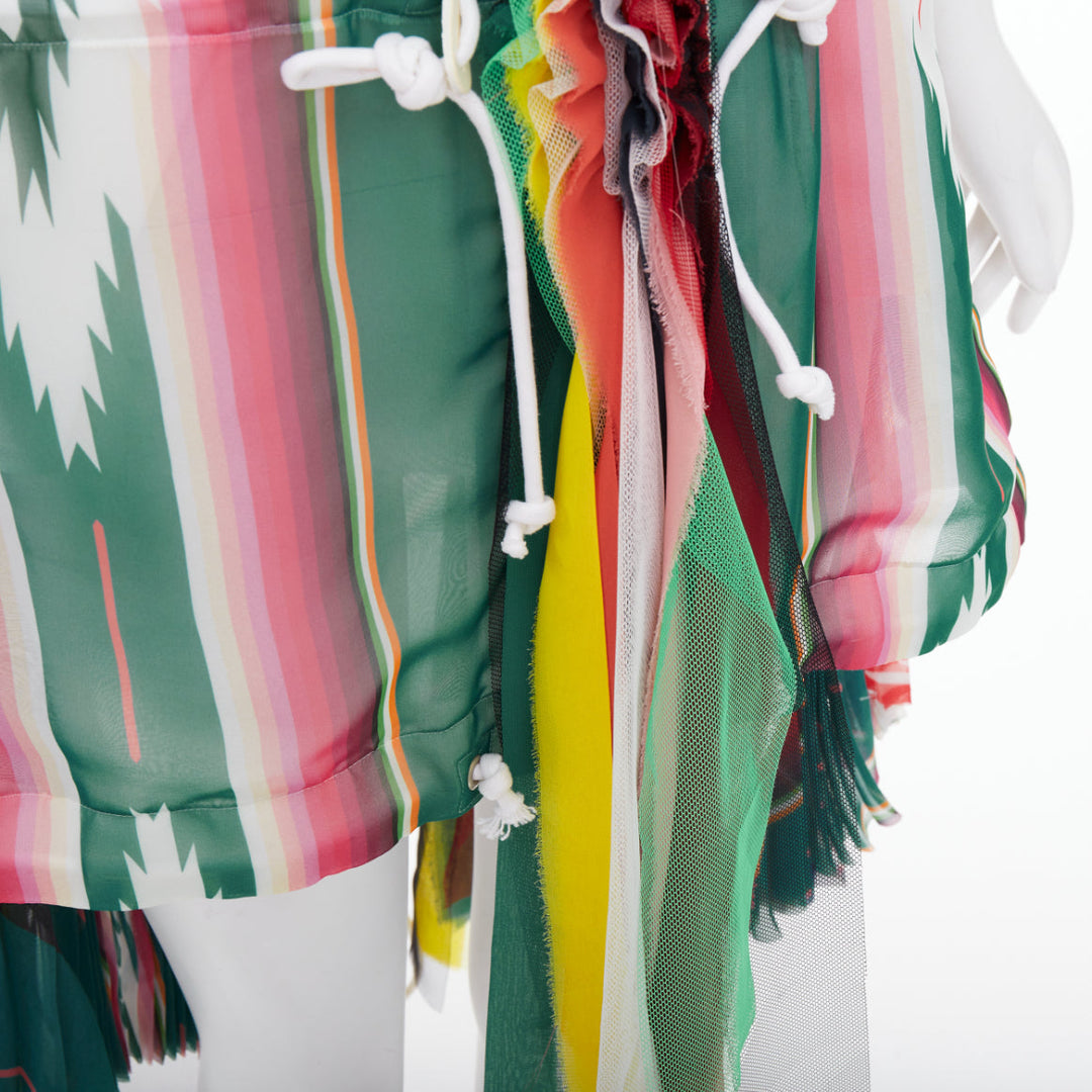 SACAI 2017 Runway stripes ruffled front cap sleeve hi low jacket dress JP1 S