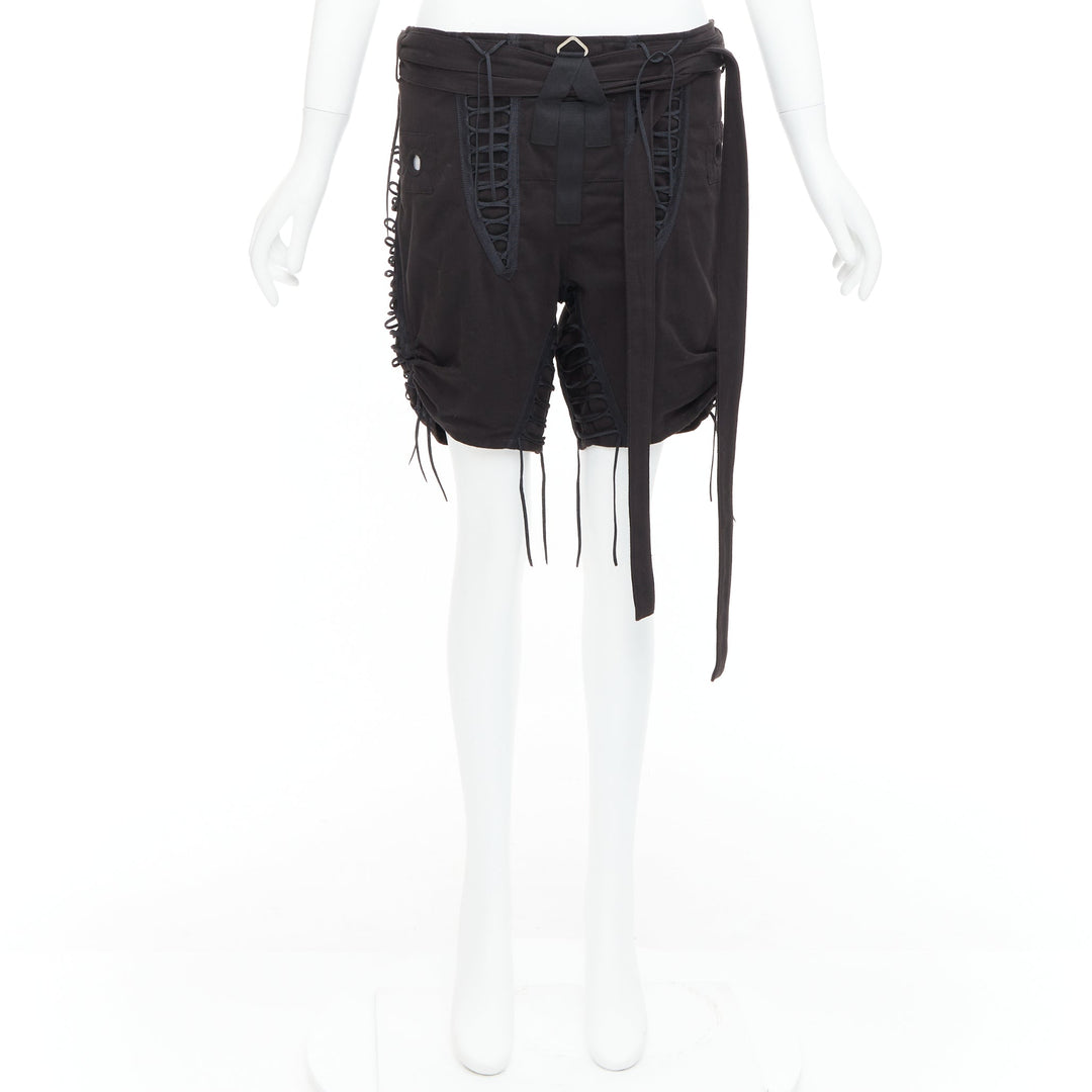 SAINT LAURENT 2017 black cotton linen lace up details gothic shorts FR36 S