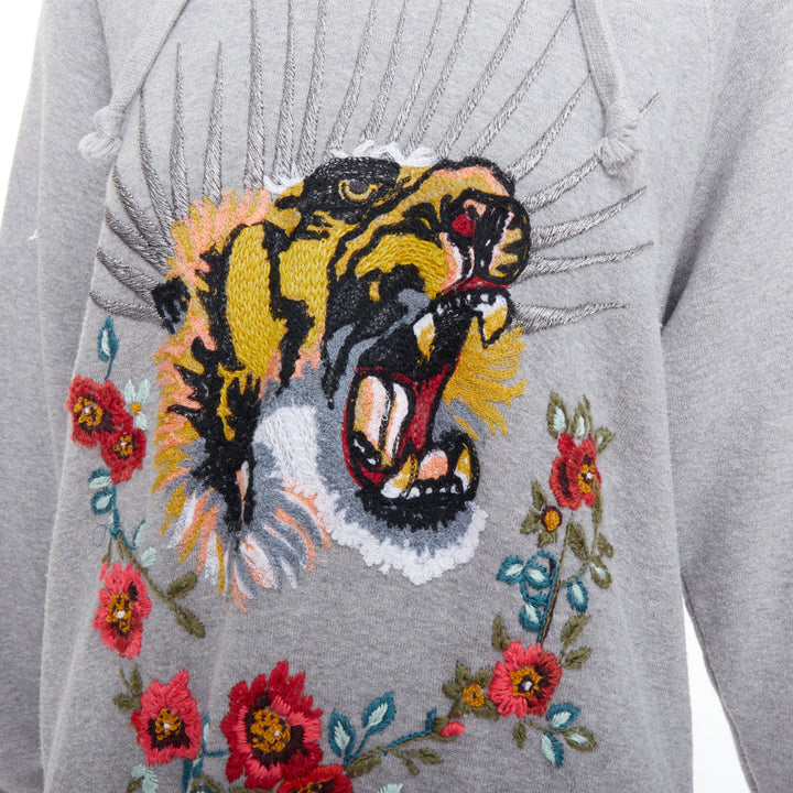 GUCCI Alessandro Michele Blind For Love grey tiger embroidered hoodie S