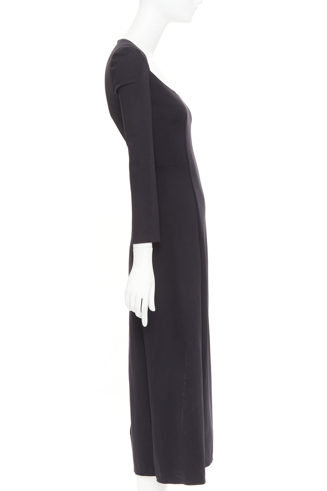 THE ROW Cadiz black wide scoop cut out neck long sleeve fit flare midi dress XS