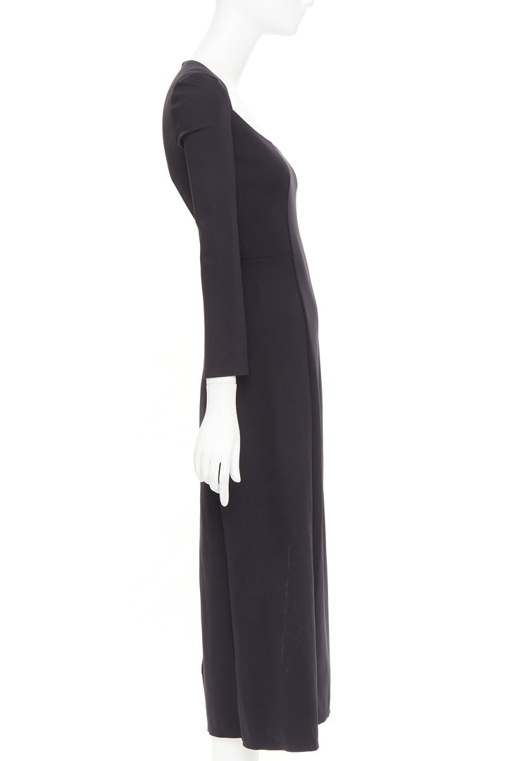 THE ROW Cadiz black wide scoop cut out neck long sleeve fit flare midi dress XS
