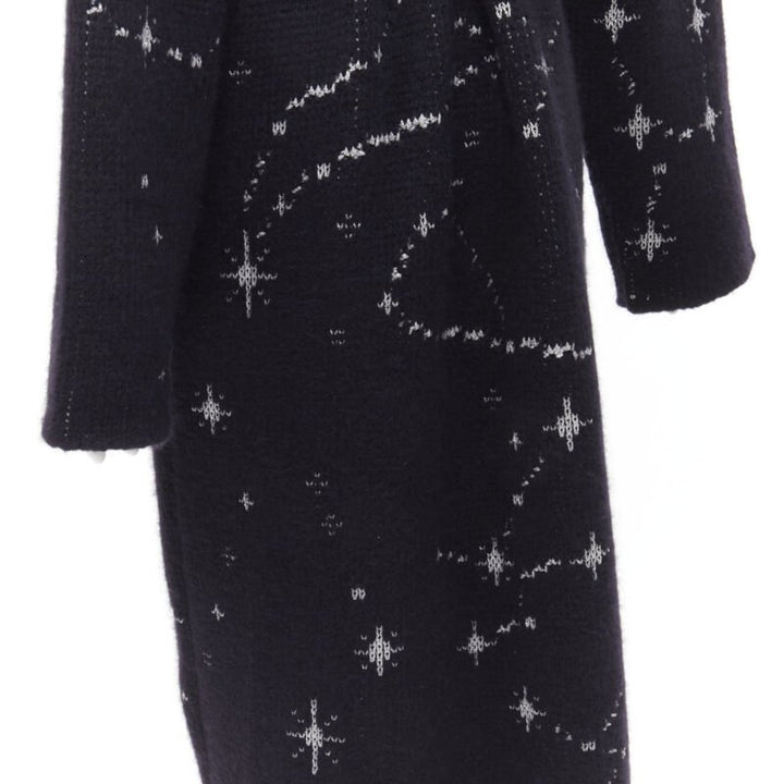 ALANUI alpaca wool chunky knit navy blue silver starburst cardigan coat robe M